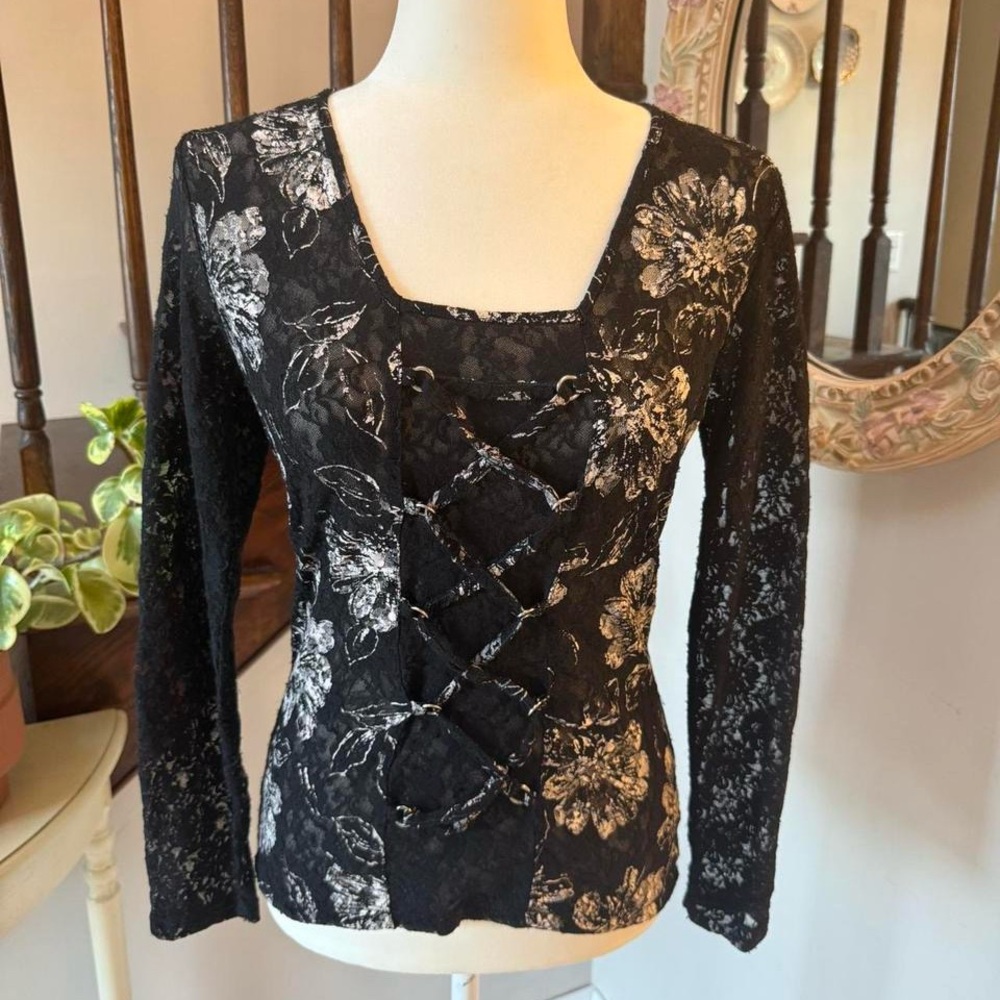 Euro black long sleeve lace with corset design